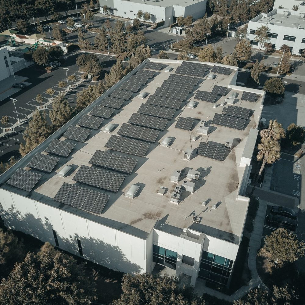 Aerial view of commercial building rooftops